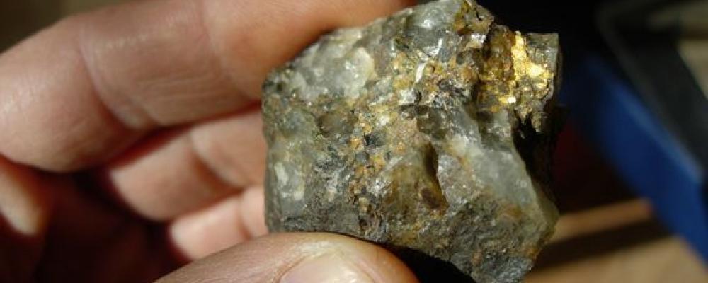 Guld på kvarts från Småland. Foto: Erik Jonsson/SGU