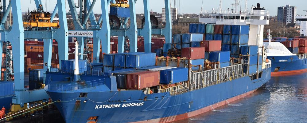 Containerterminal i Liverpools hamn. Foto: Johannes Niels/Wikimedia Commons