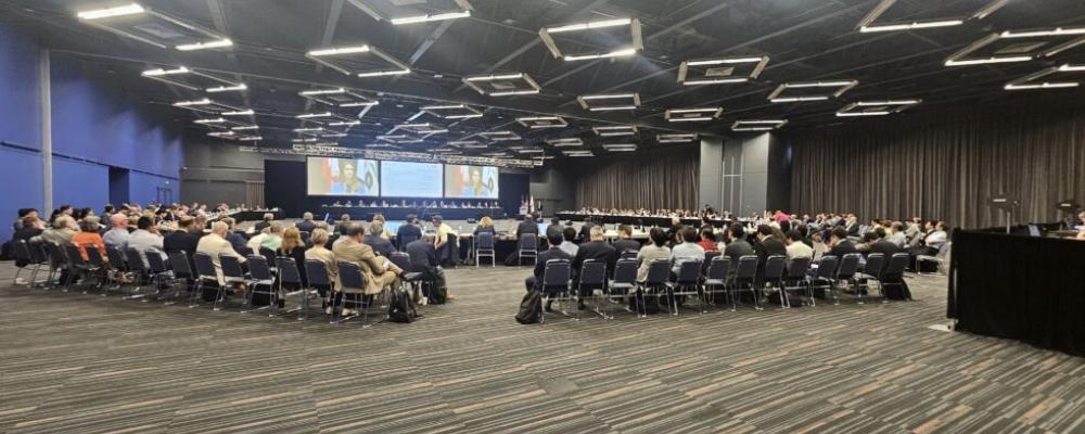 Över 80 medlemsnationer deltar i ITA General Assembly. Bakom delegaterna finns även platser för åhörare och för deltagare i arbetsgrupper och kommittéer. Foto: Svenska Bergteknikföreningen