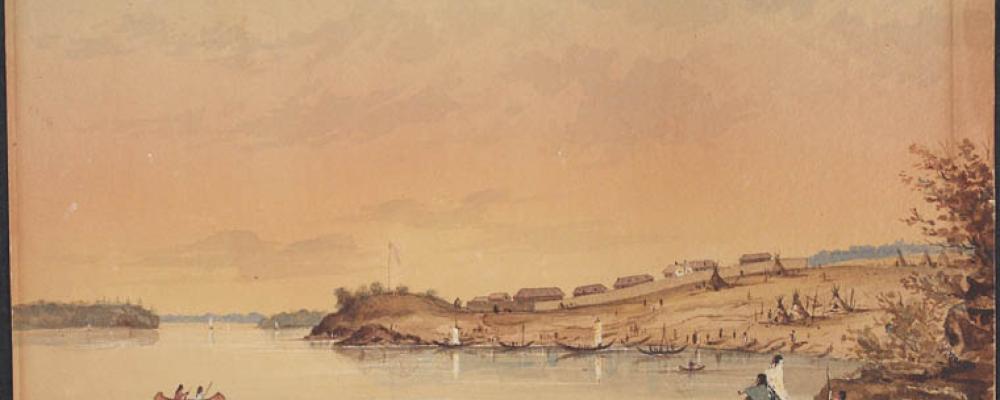 Norway House antas ha fått sitt namn från före detta norska straffångar som bygge en väg i området. Skiss från 1847. Bild:  William Henry Edward Napier/Wikimedia Commons