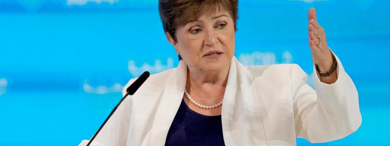 Ebrahim Noroozi/AP/TT: IMF-chefen Kristalina Georgieva flaggade redan i maj för en eventuell sänkning av den globala tillväxtprognosen. Arkivbild.