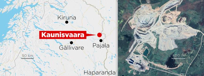 Anders Humlebo/TT: Kartan visar var gruvan i Kaunisvaara, som nu får utökat tillstånd, ligger.