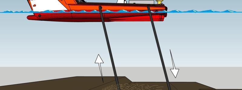 Tryckluft i ledningarna skapar ett sug och för nodulerna upp till plattformen. Ill: Scandinavian Ocean Minerals