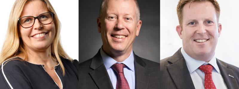 Eva Petursson, executive vice president, forskning och innovation på SSAB AB, Magnus Eriksson, tillförordnad vd och CFO på Höganäs AB och Pär Emanuelsson, vd på Uddeholms AB. Foto: Pressbilder från respektive företag