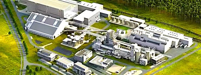 Guben Converter är den första av fem planerade litiumomvandlingsanläggningar som Rock Tech planerar att bygga i Europa och Nordamerika. Driftstart är planerad till mitten av 2025, och kommersiell produktion av batterikvalitativ litiumhydroxid förväntas inledas 2026. Illustration: Rock Tech