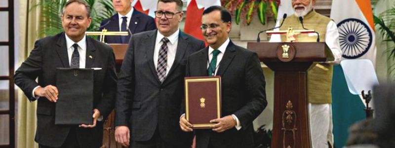 Avtalet om uranleveranser undertecknades i samband med ett statsbesök där Kanadas premiärminister Mark Carney träffade Indiens premiärminister Narendra Modi i Mumbai och New Delhi.  Kanada tillhör världens största producenter av uran. Indien är en av de snabbast växande kärnkraftsmarknaderna och planerar en kraftig ökning av sin installerade effekt under de kommande decennierna. Foto: @PremierScottMoe/X)