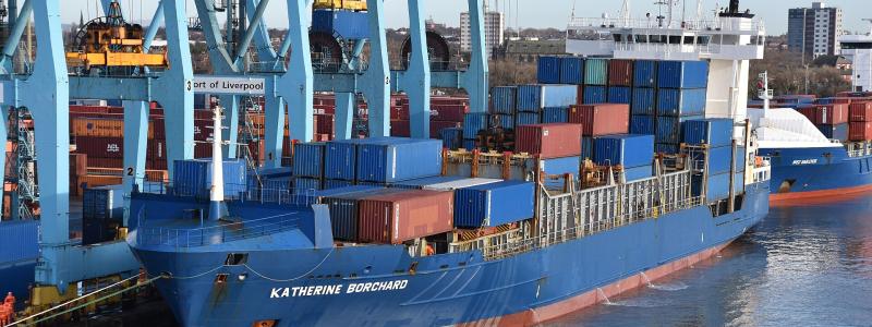 Containerterminal i Liverpools hamn. Foto: Johannes Niels/Wikimedia Commons