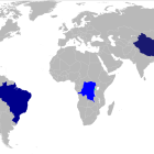 Viktigaste producentländerna av tantal i blått. Karta: Schtone/Wikimedia Commons