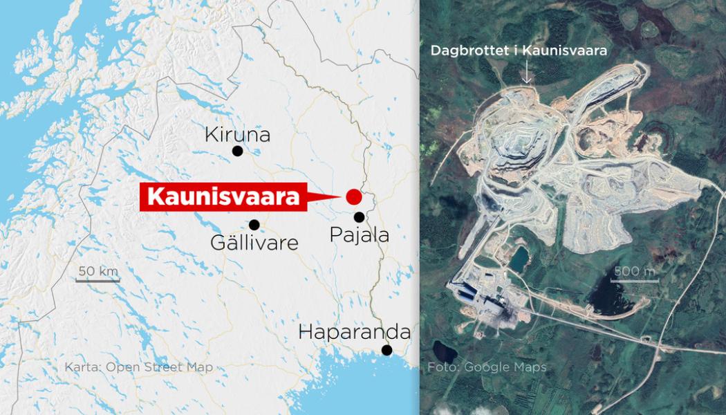 Anders Humlebo, TT.: Kartan visar var gruvan i Kaunisvaara, som nu får utökat tillstånd, ligger.