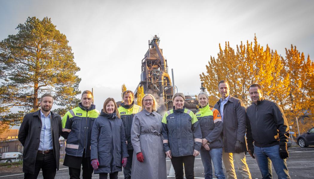 Fr v: Per Ekervhen, vd Lumire, Carl Wangel, SSAB, Malin Larsson, vd Luleå Energi, Thomas Hirsch, SSAB, Carina Sammeli, Luleå kommun, Lotta Jakobsson, SSAB, Eva Malmgren, SSAB, Anders Dahl, vd Luleå Hamn, Robert Eriksson, Luleå kommun (på bild saknas Rickard Lundmark, vd Luleå Business Region) Foto: Viveka Österman