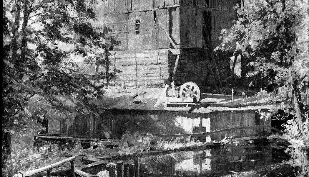 Hyttan Ängelsberg i Västmanland där järn tillverkades. Oljemålning: Herman Lindquist