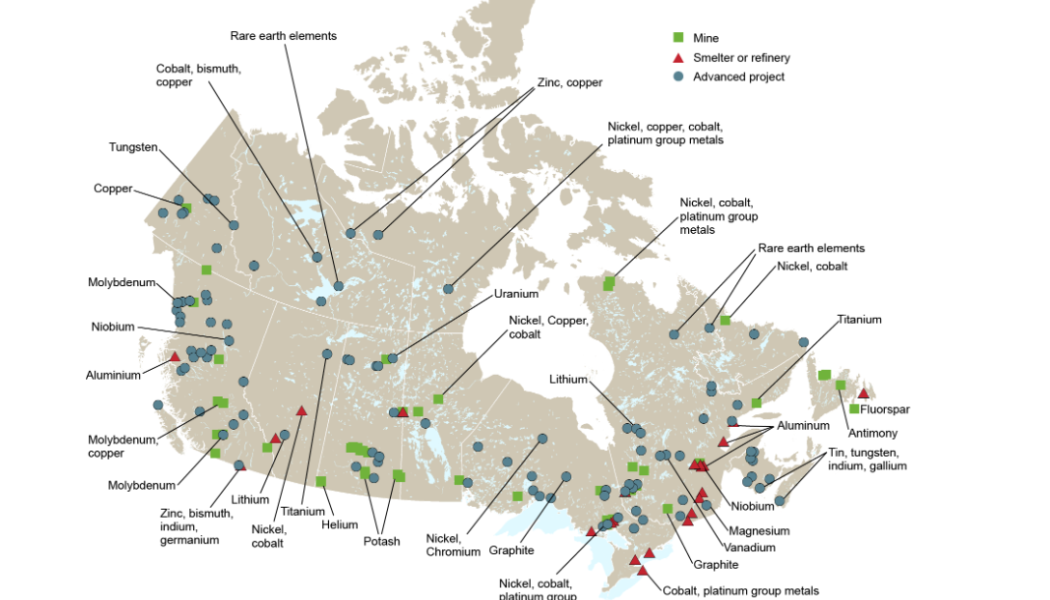 Karta över kritiska mineraltillgångar. Karta: government of Canada