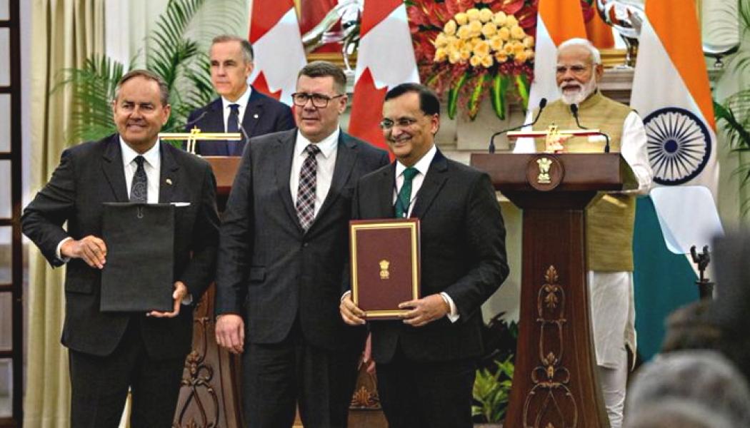 Avtalet om uranleveranser undertecknades i samband med ett statsbesök där Kanadas premiärminister Mark Carney träffade Indiens premiärminister Narendra Modi i Mumbai och New Delhi.  Kanada tillhör världens största producenter av uran. Indien är en av de snabbast växande kärnkraftsmarknaderna och planerar en kraftig ökning av sin installerade effekt under de kommande decennierna. Foto: @PremierScottMoe/X)
