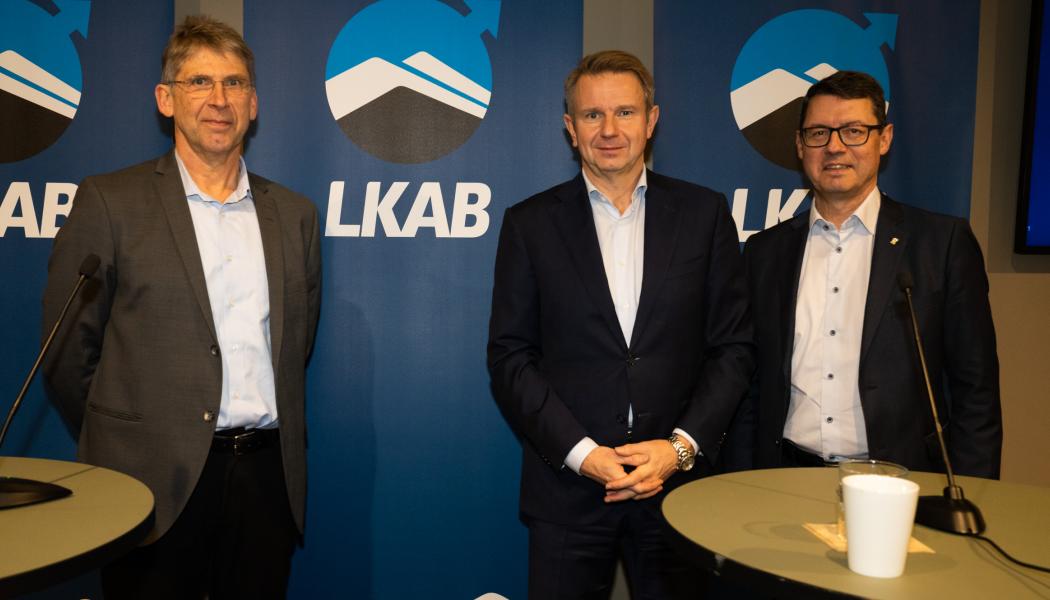 Jan Moström, vd för LKAB, John Andersen, styrelseordförande för REEtec, och Leif Boström, LKAB. Foto: Mats Lefvert