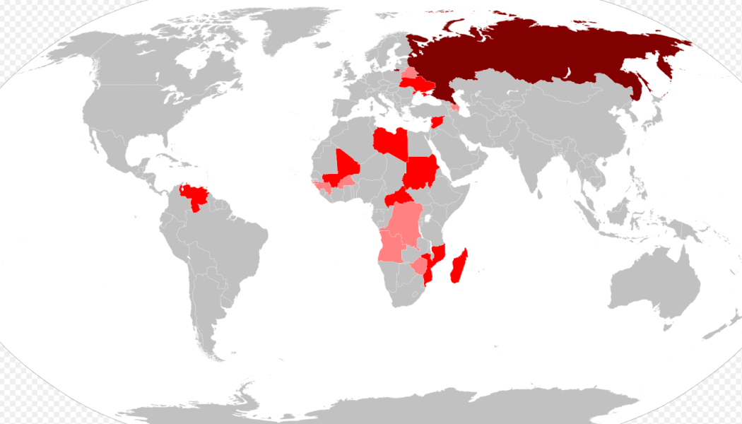 Karta som visar Wagner-gruppens aktiviteter i världen. Karta: Mupper-san/Wikimedia Commons