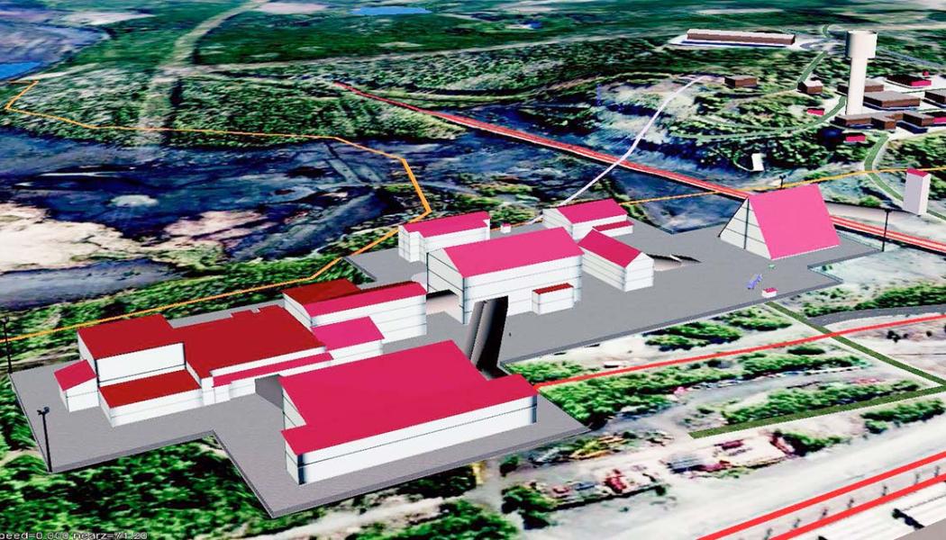 Illustration av planerad anrikningsanläggning och vanadinfabrik i finländska orten Otanmäki. Bild: Otanmäki Mine Oy