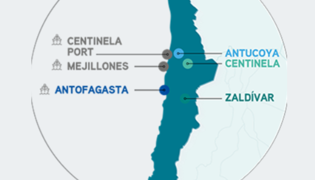 Investeringen avser en ny anrikningsanläggning som väntas ge ett produktionstillskott på 170 000 kopparekvivalenter per år. Karta: Antofagasta 