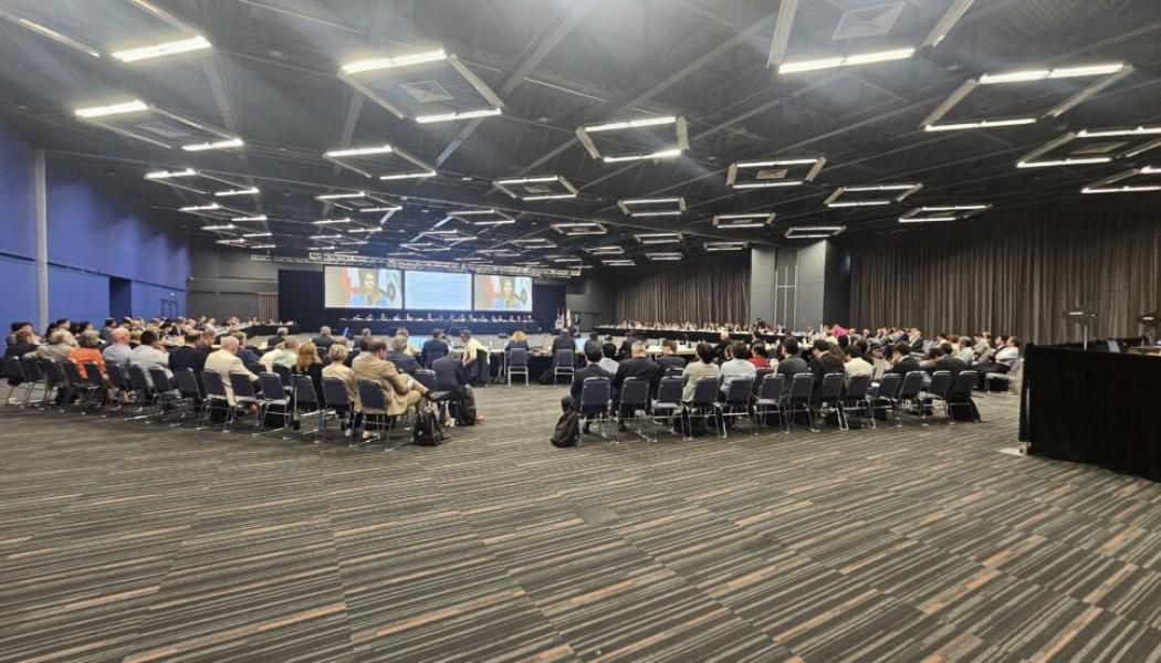 Över 80 medlemsnationer deltar i ITA General Assembly. Bakom delegaterna finns även platser för åhörare och för deltagare i arbetsgrupper och kommittéer. Foto: Svenska Bergteknikföreningen