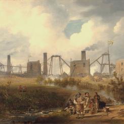 Tavla som visar en kolgruva med tillhörande produktionsanläggningar på 1800-talet i England. Bild: Wikimedia Commons