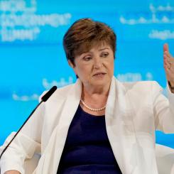 Ebrahim Noroozi/AP/TT: IMF-chefen Kristalina Georgieva flaggade redan i maj för en eventuell sänkning av den globala tillväxtprognosen. Arkivbild.