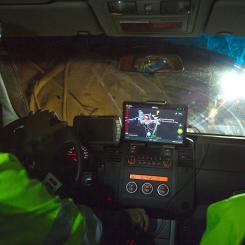 Mobilaris Onboard installerad i ett fordon i gruvan, med navigering via 3D-karta i realtid. Foto: Epiroc